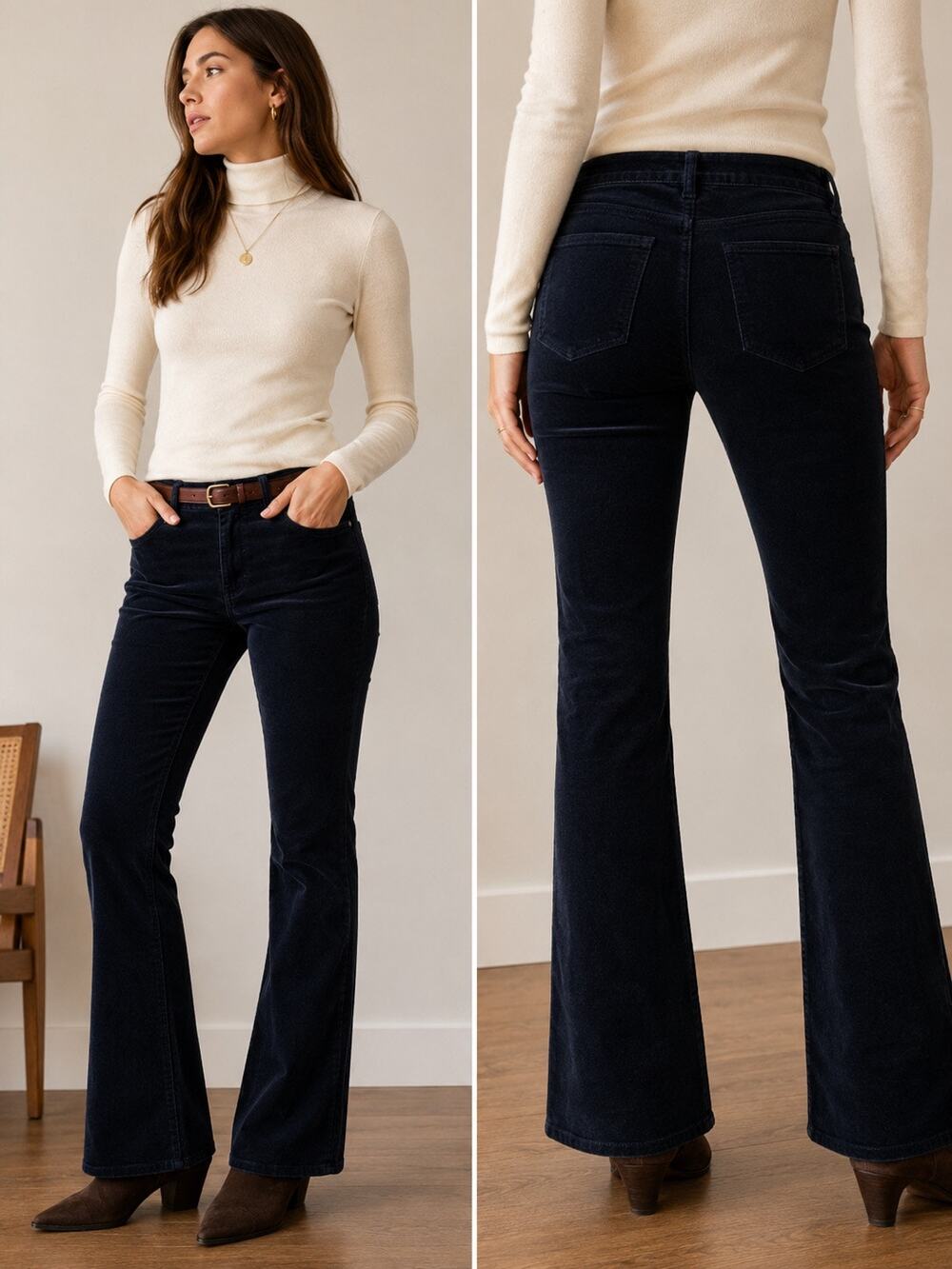 90s Quiet Luxury Minimalist J Brand Navy Corduroy Bootcut Pant Jeans 27 Pristine